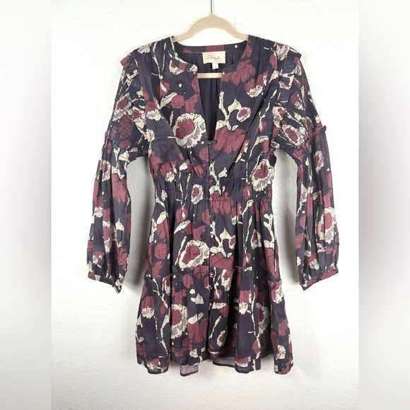 Cleobella Rainey Dress Floral Abstract Purple Pink Size Small Tiered Ruffles M - Picture 2 of 10